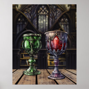 Medieval Gothic Green Red Goblet Castle Library Poster