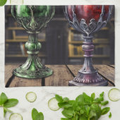 Medieval Gothic Green Red Goblet Castle Library Theedoek (Gevouwen)