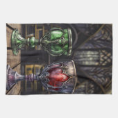 Medieval Gothic Green Red Goblet Castle Library Theedoek (Horizontaal)