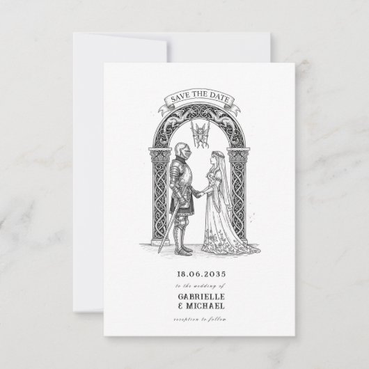 Medieval Gothic Knight Bride Groom Arch  Save The Date (Voorkant)