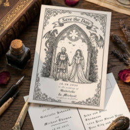 Medieval Gothic Knight Bride Groom Save The Date Briefkaart