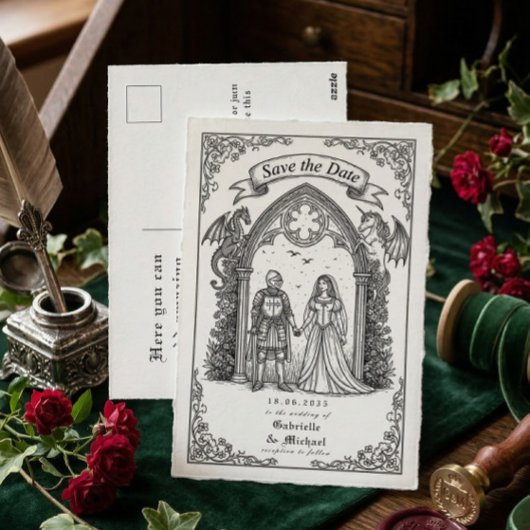 Medieval Gothic Knight Bride Groom Save The Date Briefkaart