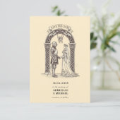 Medieval Gothic Knight Sepia Wedding Save The Date (Staand voorkant)