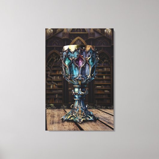 Medieval gothic Paars Blue Goblet Castle Library Canvas Afdruk (Voorkant)