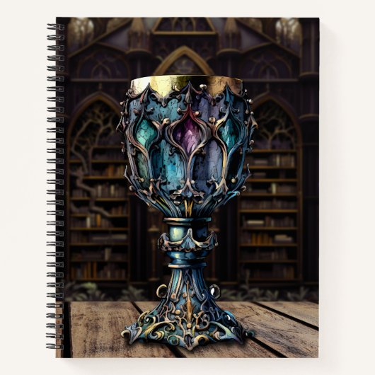 Medieval gothic Paars Blue Goblet Castle Library Notitieboek (Voorkant)