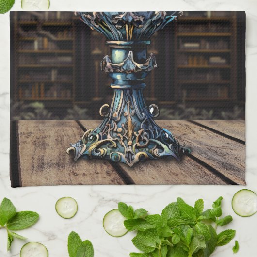 Medieval gothic Paars Blue Goblet Castle Library Theedoek (Gevouwen)