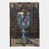 Medieval gothic Paars Blue Goblet Castle Library Theedoek (Verticaal)