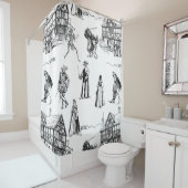 medieval gothic plague doctor skeleton toile douchegordijn (In situ)