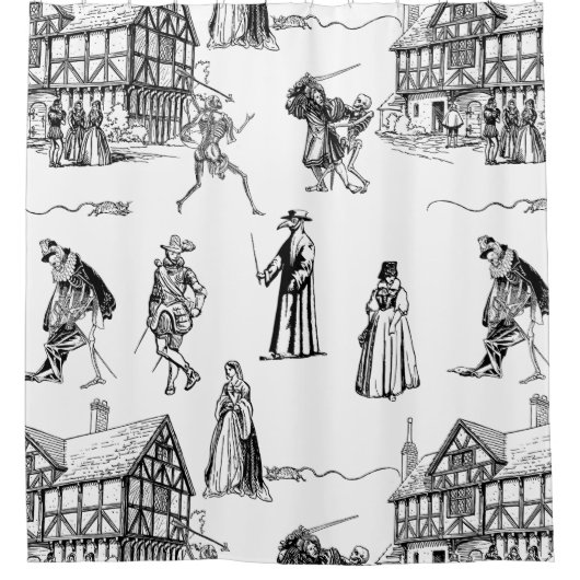 medieval gothic plague doctor skeleton toile douchegordijn (Voorkant)