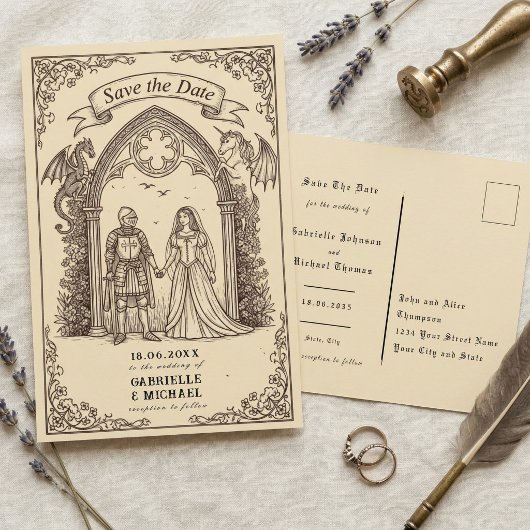 Medieval Gothic Sepia Old Paper Save The Date Briefkaart