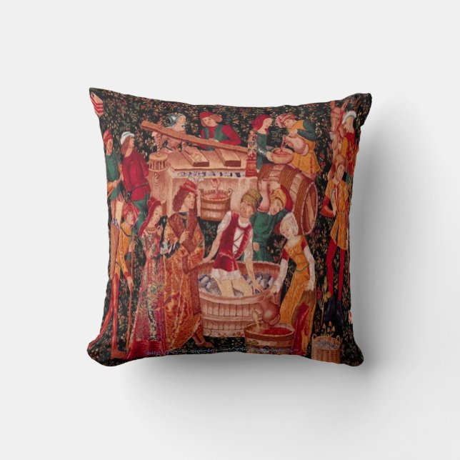 " Medieval Grape Harvest Wall Tapestry " Kussen (Voorkant)