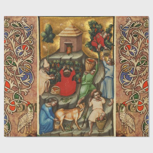 MEDIEVAL GRAPE VINEYARD HARVEST Antiek Grapevine Cadeaupapier (Vlak)