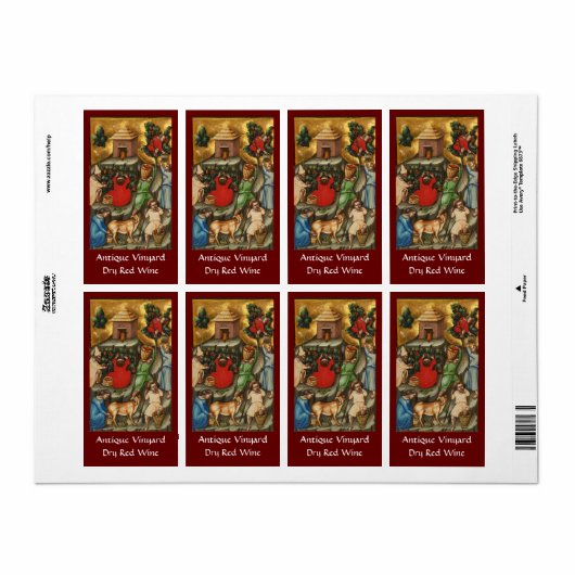 MEDIEVAL GRAPE VINEYARD HARVEST Antiek Grapevine Etiket (Full Sheet)