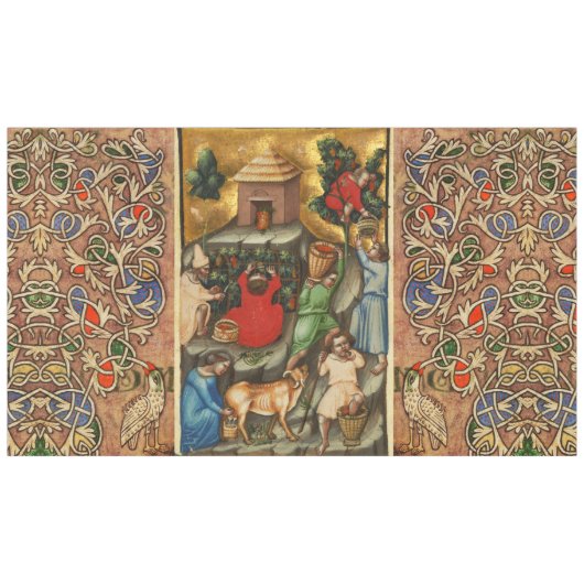 MEDIEVAL GRAPE VINEYARD HARVEST Antiek Grapevine Tafelkleed (Voorkant (Horizontaal))