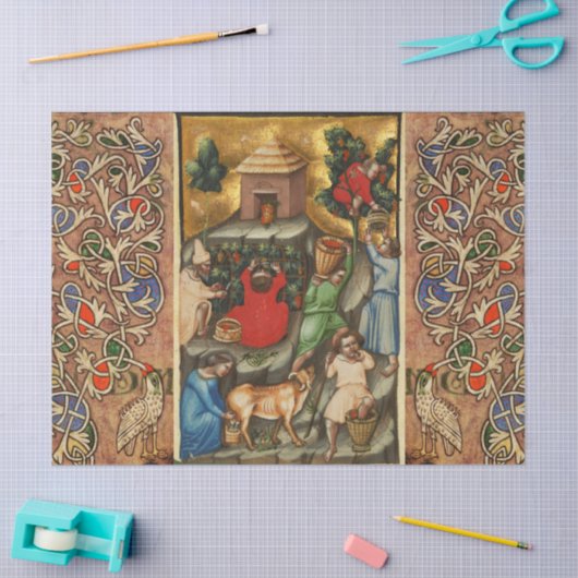 MEDIEVAL GRAPE VINEYARD HARVEST Antiek Grapevine Tissuepapier (Craft)