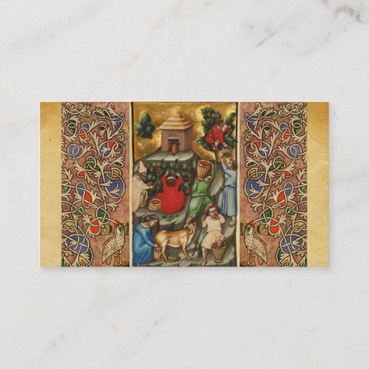 MEDIEVAL GRAPE VINEYARD HARVEST Antiek Grapevine Visitekaartje (Achterkant)