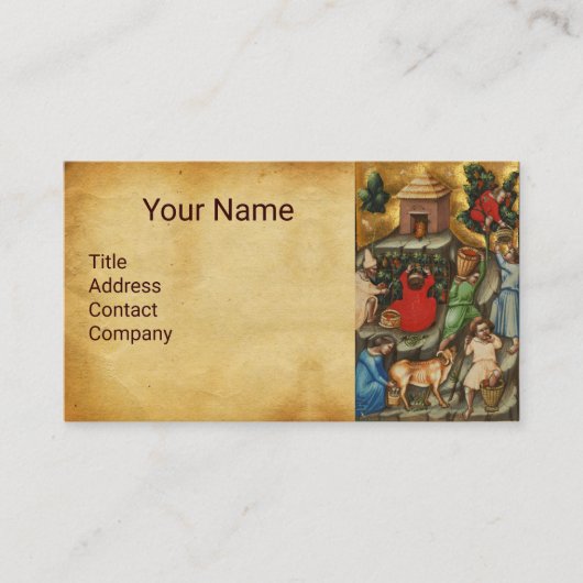 MEDIEVAL GRAPE VINEYARD HARVEST Antiek Grapevine Visitekaartje (Voorkant)