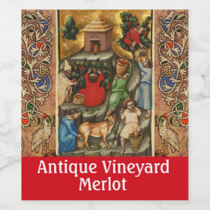 MEDIEVAL GRAPE VINEYARD HARVEST Antiek Grapevine Wijn Etiket