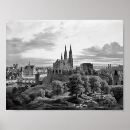 Medieval Grayscale Town Poster