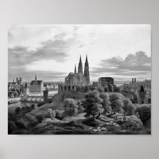 Medieval Grayscale Town Poster (Voorkant)