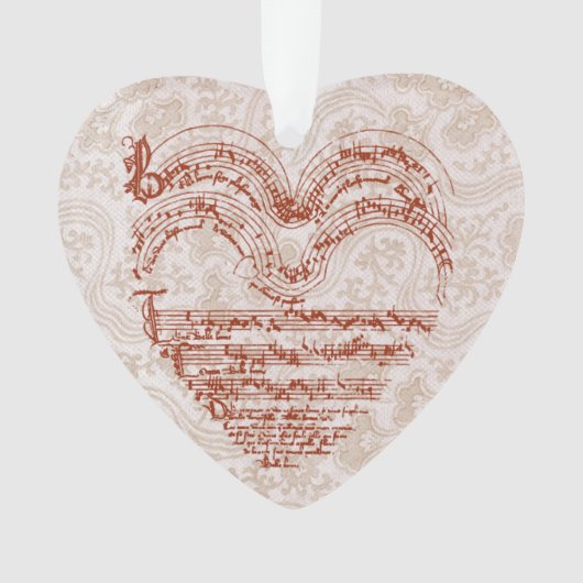 Medieval Heart Music Manuscript Floral Backdrop Ornament (voorkant)