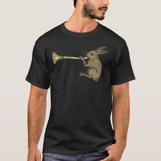 Medieval Illuminated Manuscript Trumpeting Rabbit T-shirt (Voorkant)