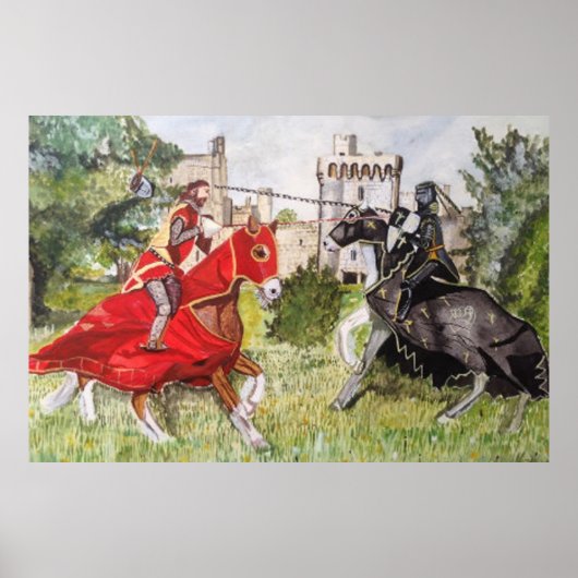 Medieval Joust tegen een Poster met een kasteel (Voorkant)