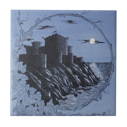 Medieval kasteel in blauw tegeltje (Voorkant)
