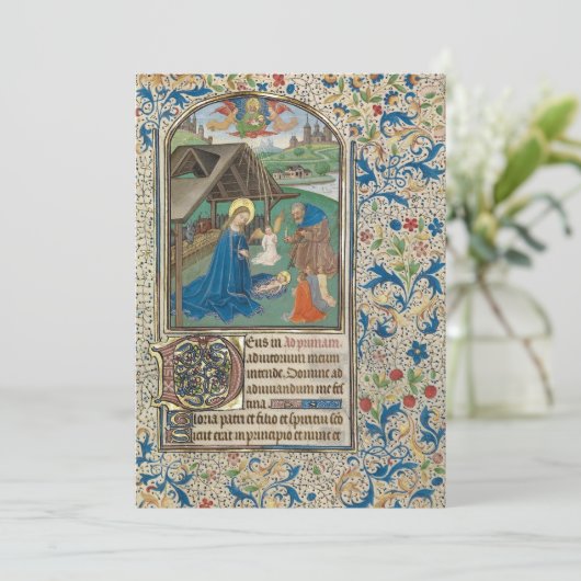 Medieval kerstfeest Nativiteit door Willem Vrelant Feestdagenkaart (Staand voorkant)