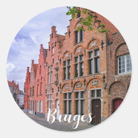 Medieval kleurrijke bakstenen in Brugge, België Ronde Sticker (Voorkant)