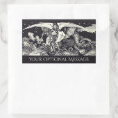 Medieval Knight and Dragon Black and White Rechthoekige Sticker (Tas)