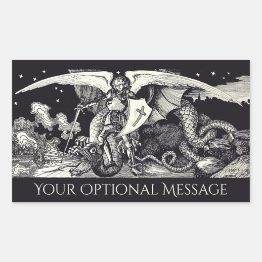 Medieval Knight and Dragon Black and White Rechthoekige Sticker (Voorkant)