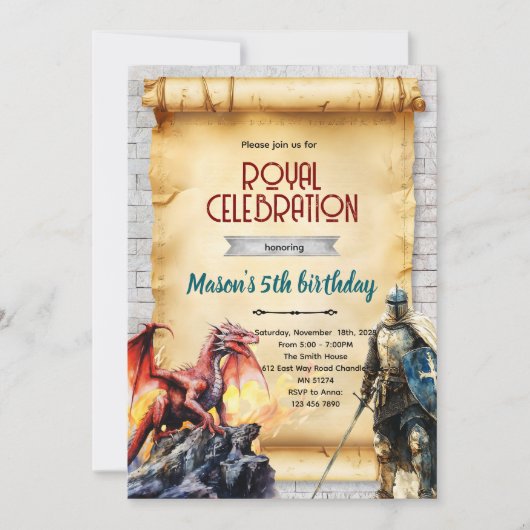 Medieval knight and dragon invitation kaart (Voorkant)