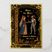 Medieval Knight and Lady Manuscript Save the Date Folie Uitnodiging (Voorkant)