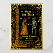 Medieval Knight and Lady Manuscript Save the Date Folie Uitnodiging (Voorkant)