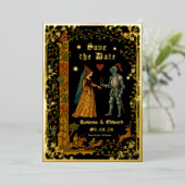 Medieval Knight and Lady Manuscript Save the Date Folie Uitnodiging (Staand Voorkant)