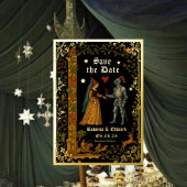 Medieval Knight and Lady Manuscript Save the Date Folie Uitnodiging