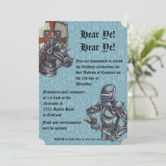 Medieval Knight Birthday Uitnodiging (Staand voorkant)