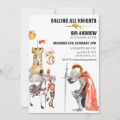 Medieval Knight Dragon Castle Waterverf Birthday Kaart (Voorkant)