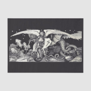 Medieval Knight en Dragon B W Tissue Paper Tissuepapier