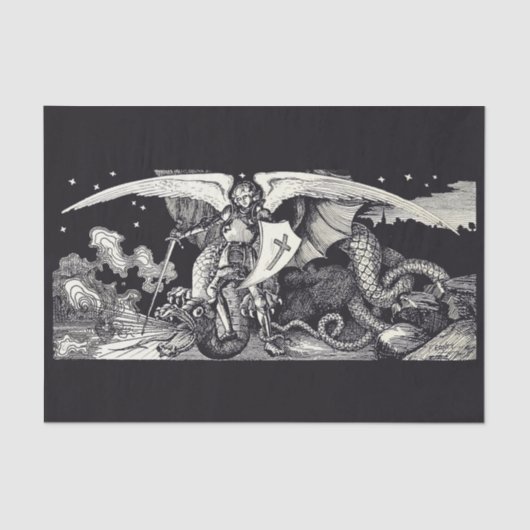 Medieval Knight en Dragon B W Tissue Paper Tissuepapier (Voorkant)