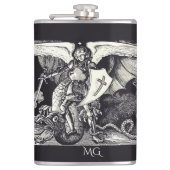 Medieval Knight en Dragon Black en White Heupfles (Voorkant)