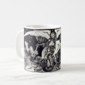 Medieval Knight en Dragon Black en White Koffiemok (Voorkant links)