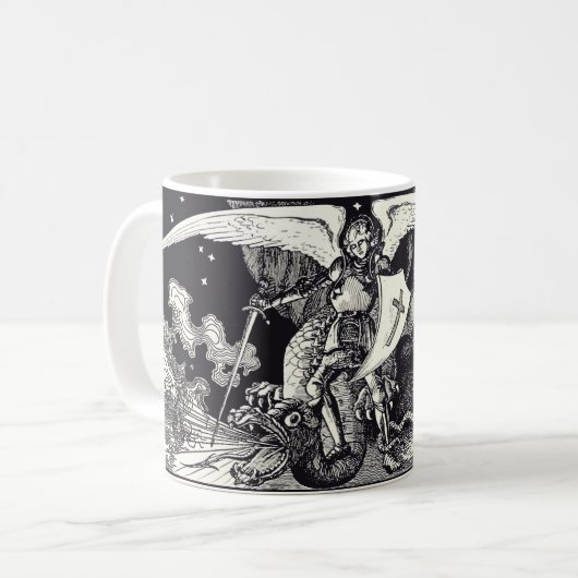 Medieval Knight en Dragon Black en White Koffiemok (Voorkant links)