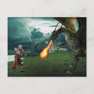 Medieval Knight Fire Breathing Dragon Battle Briefkaart