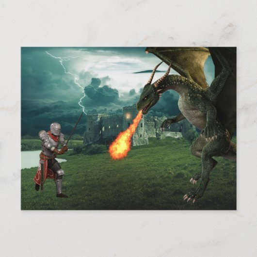 Medieval Knight Fire Breathing Dragon Battle Briefkaart (Voorkant)