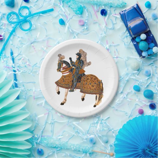 Medieval Knight in Armor op paard achterin Papieren Bordje (Feest)