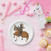 Medieval Knight in Armor op paard achterin Papieren Bordje (Feest)