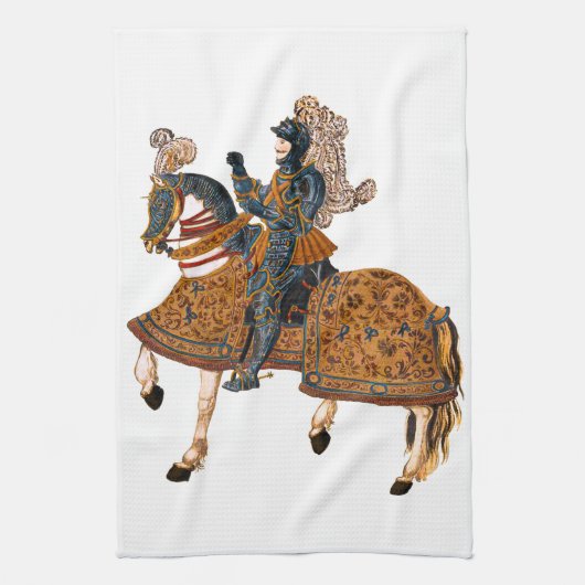 Medieval Knight in Armor op paard achterin Theedoek (Verticaal)