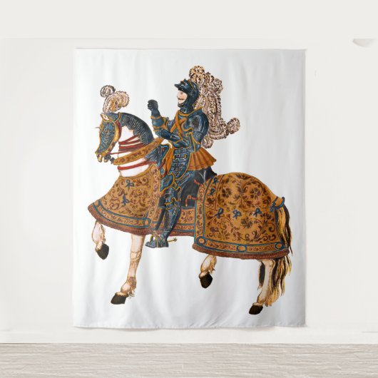 Medieval Knight in Armor op paard achterin Wandkleed (Voorkant)